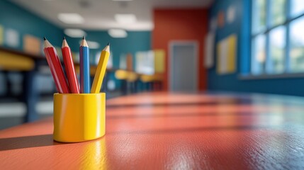 Explore dedicated corners for exam reflection, exam preparation, thinking spaces, and study areas See how colorful pencils on a desk invite focused learning Observe the vibrant classroom where