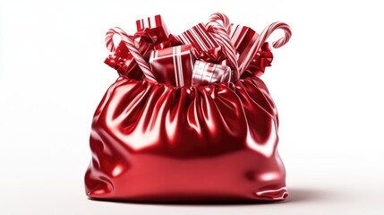 Vibrant Red Bag Filled With Colorful Gifts and Candy Canes