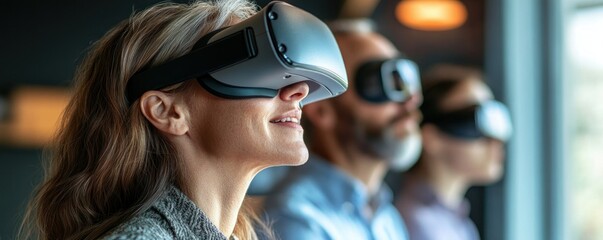 Immersive virtual reality training session featuring a mentor guiding interns, showcasing tech-driven learning for accelerated career growth, fostering collaboration and skill development This