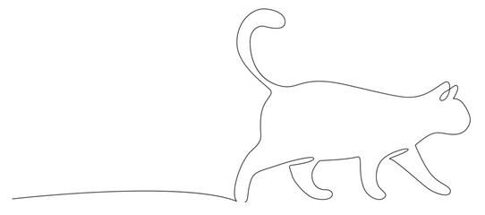 Cat vector with continuous single one line art drawing, cat one line hand drawn