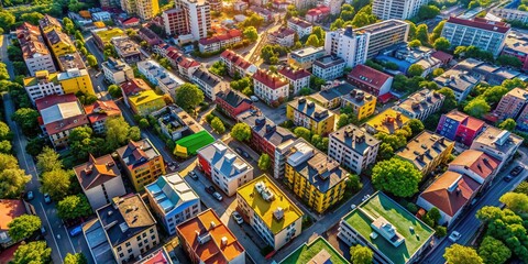 Aerial View of Urban Landscape Showing Hierarchical Structures in Architecture and City Planning, Emphasizing the Layers of Development and Community Organization