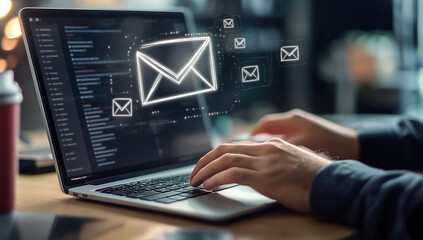 Laptop User Receiving Email Notification – Modern Work Environment with Themes of Communication and Technology