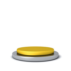 Blank gold and silver product display mockup podium or push button  isolated on white background with shadow minimal conceptual 3D rendering