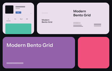PrintContemporary Bento Grid Design. Modular UI UX template featuring bento-style layouts. Includes web comic-inspired grids with flexible panel configurations and varied tile sizes.