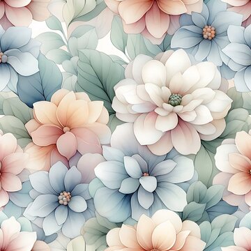Soft Watercolor Floral Pattern with Overlapping Glazed Effect	