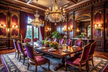 AI Generated Luxury Dining Room:  Opulent Interior Design, Modern Elegance, High-End Restaurant, Exquisite Decor