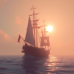 ship at sunset