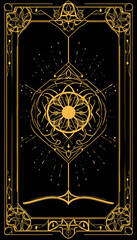Art Deco style tarot card with featuring   sacred geometry element Seed of Life, representing magic and mysticism