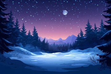 snowy forest and fir branches 