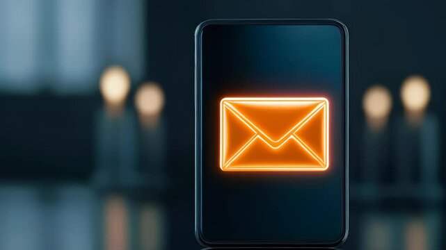 Smartphone with Glowing Email Icon Screen Neon Email Icon Smartphone Screen Dark Room Technology