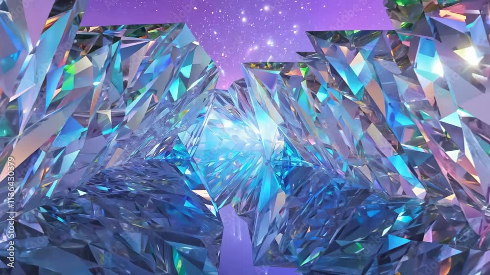 Poster explore a stunning crystal world illuminated by vibrant colors and light reflections in an abstract 