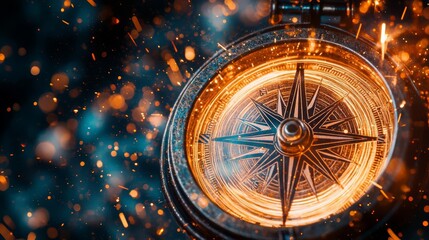 Obraz premium Leadership Freedom Celebration Illuminated compass against a sparkling background, symbolizing direction.
