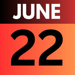 June 22 . gradient Style calendar .date ,day, month , the month of June