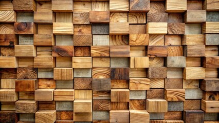 Fototapeta premium Textured Wooden Block Wall Design Featuring a Variety of Natural Wood Tones and Grain Patterns