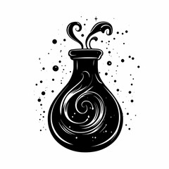whimsical potion bottle with swirling liquid and bubbles