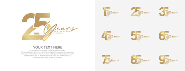 Fototapeta premium Anniversary logo set vector design, gold color for celebration event