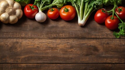Fresh vegetables on wooden background copy space for text