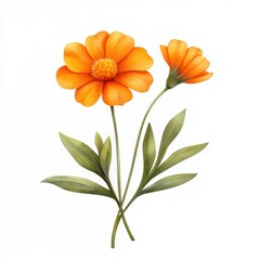 Fototapeta premium Bright orange flowers with green leaves, perfect for spring and nature-themed designs.