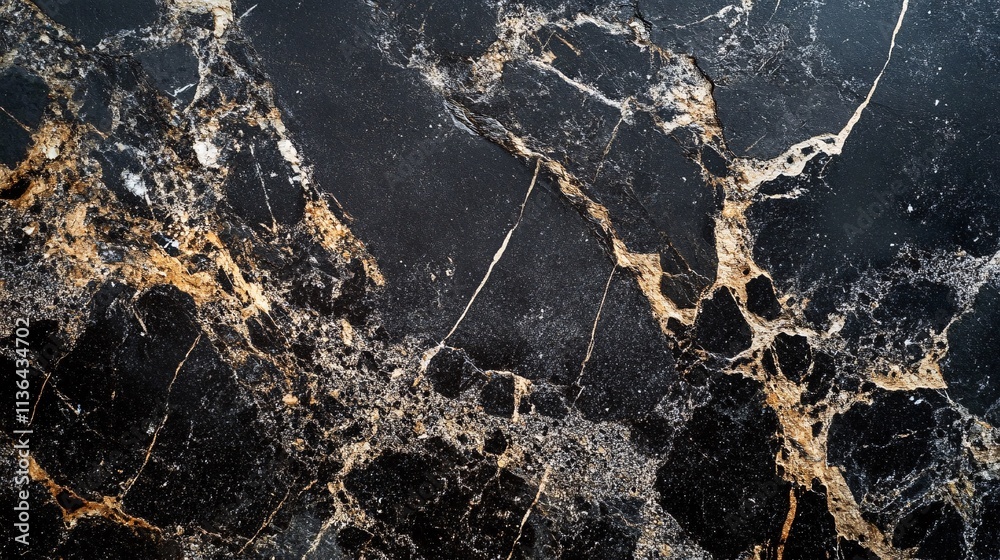 Poster black marble surface with golden veins forming intricate patterns