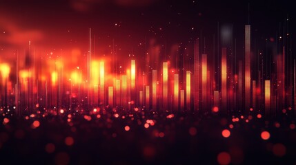 Abstract cityscape background with glowing lights and bokeh effect at night