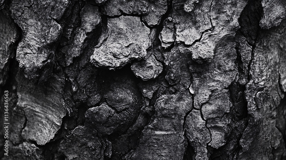Poster Dark rough tree bark texture creating dramatic natural pattern