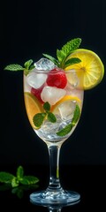 Refreshing summer mocktail with mint, lemon, and cherry served in a glass