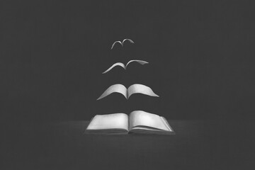 illustration of pages flying out of a book, surreal philosophy concept  © fran_kie