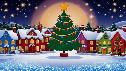 Festive Christmas Village Under a Starry Sky