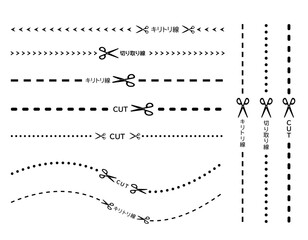Fototapeta premium ハサミと切り取り線のイラスト 破線 点線