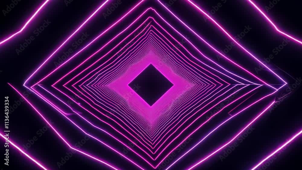 Fototapete dynamic neon tunnel animation featuring vibrant pink and purple light patterns moving through a dark
