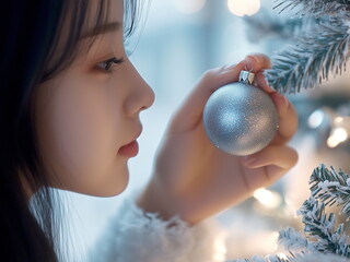 Naklejka premium A collection of vibrant and AI-generated lifestyle portraits featuring women celebrating the holiday season with festive decorations and fitness moments, showcasing elegance, joy, and self-care.