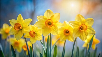 Fototapeta premium Blooming Yellow Daffodils: Minimalist Spring Narcissus Photography