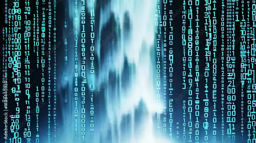 Poster Exploring the digital landscape of binary code in a futuristic environment