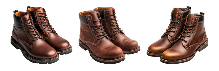 Stylish Brown Leather Boots on Transparent Background