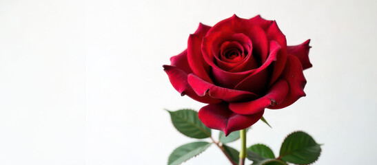 Obraz premium Vibrant red rose in bloom against a soft white background