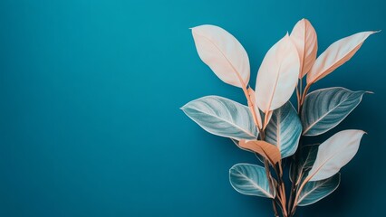 Green leaves with pink tips against a teal background