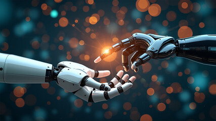 Robotic hand in technology background