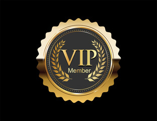 VIP membership golden label or badge stock illustration isolated on black background
