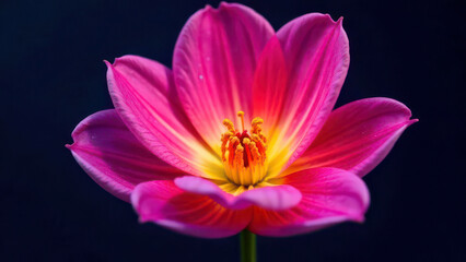 Fototapeta premium Vibrant pink flower against dark background with bright yellow center