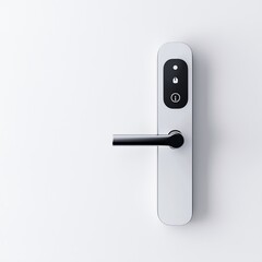 A sleek, modern smart lock with a black handle on a minimalistic white background.