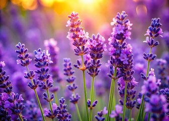 Fototapeta premium Bunch of Purple Lavender and Watercolor Spring Flowers - Beautiful Bouquet Illustration of Lovely Lavender Blooms for Nature and Floral Decor
