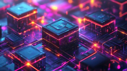 Futuristic digital circuit with vibrant colors.