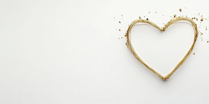 Golden wire heart shape on white background