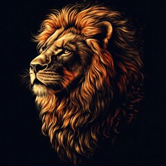 Naklejka premium Majestic Lion Illustration with Fiery Mane in Digital Art