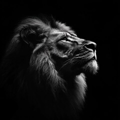 Fototapeta premium Majestic Lion Portrait in Dramatic Black and White