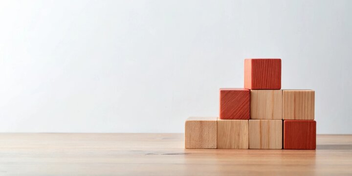 Wooden blocks arranged in ascending order on a table