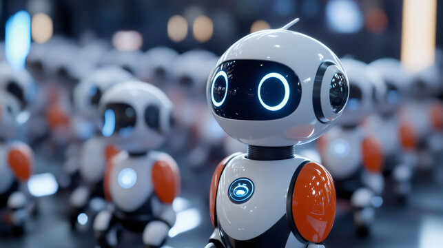 Robotic ensemble in a futuristic setting, showcasing the capabilities of ai and machine learning in a dark, technological environment