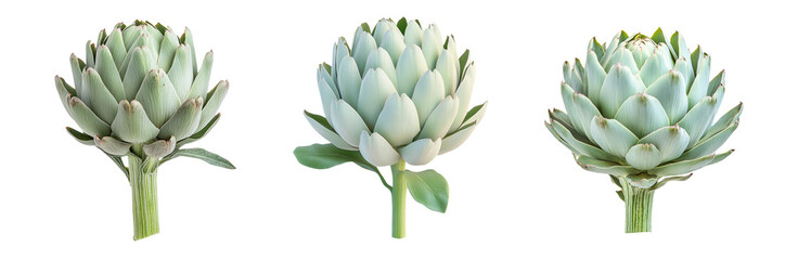 Fototapeta premium Collection of Artichokes on Transparent Background