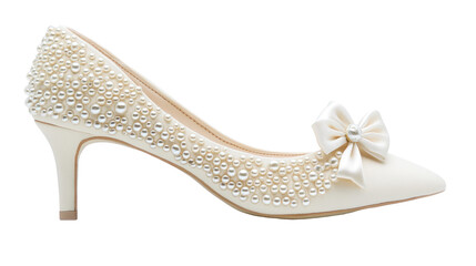 Obraz premium Elegant White Pearled High Heel with Bow