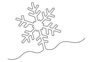 Snowflake Continuous one Line drawing of winter  editable stroke. Doodle vector illustration
